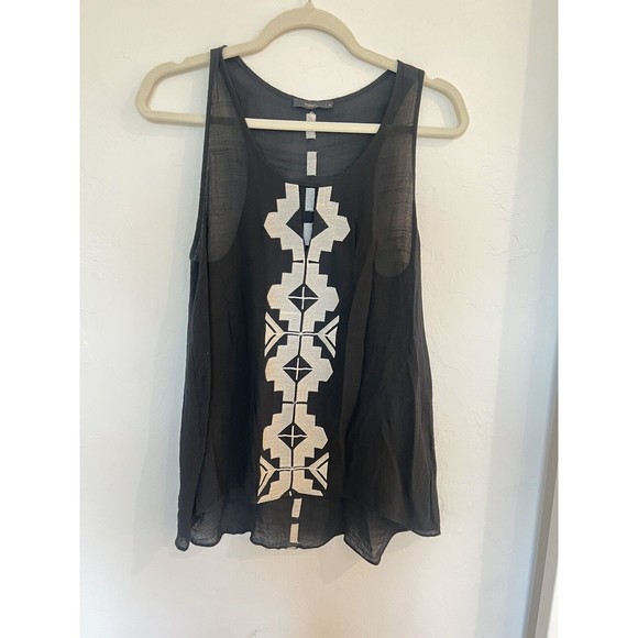 THML Sheer Black Embroidered Tank Blouse M Medium - Picture 3 of 4